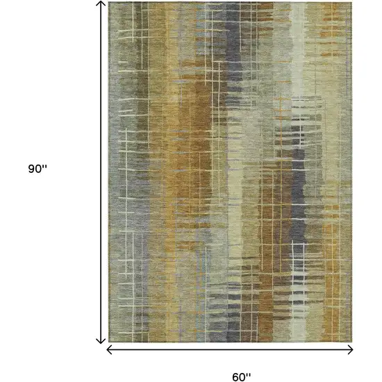 Artichoke Green And Gold Striped Washable Indoor Outdoor Area Rug Photo 3