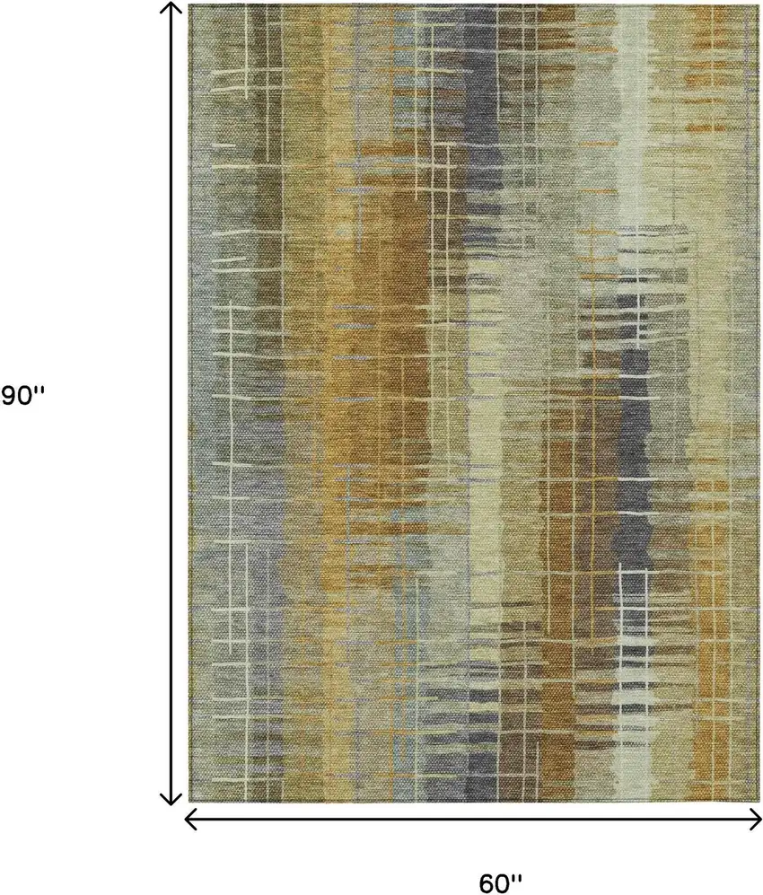 Artichoke Green And Gold Striped Washable Indoor Outdoor Area Rug Photo 3