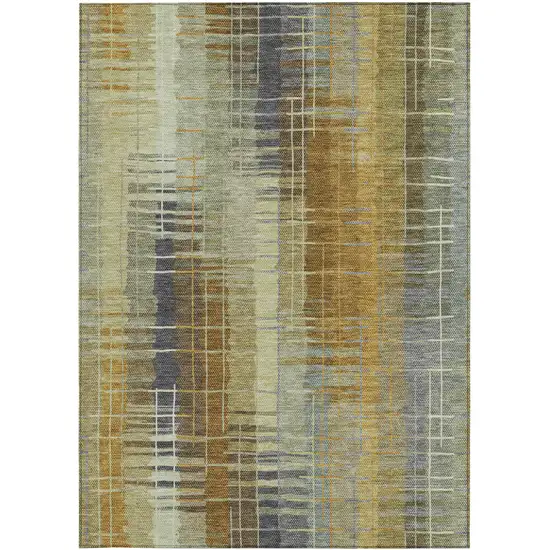 Artichoke Green And Gold Striped Washable Indoor Outdoor Area Rug Photo 4