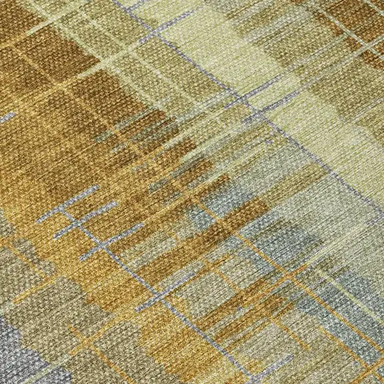 Artichoke Green And Gold Striped Washable Indoor Outdoor Area Rug Photo 6