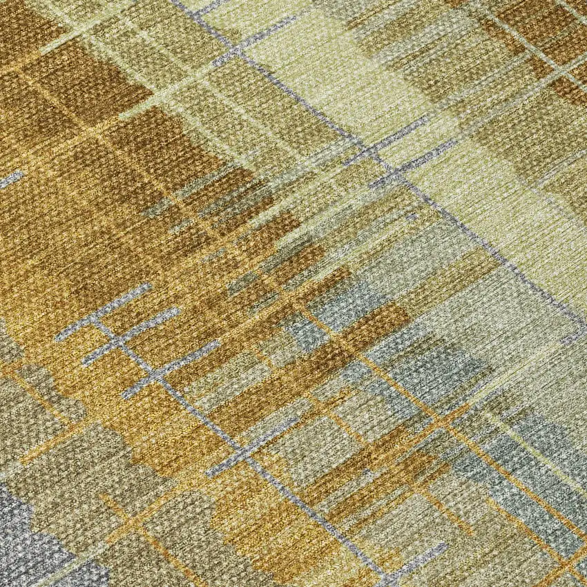 Artichoke Green And Gold Striped Washable Indoor Outdoor Area Rug Photo 6