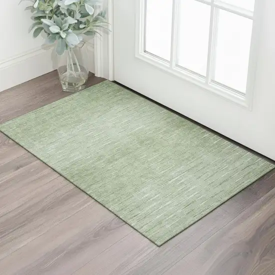 Artichoke Green And Gray Abstract Washable Area Rug With UV Protection Photo 1