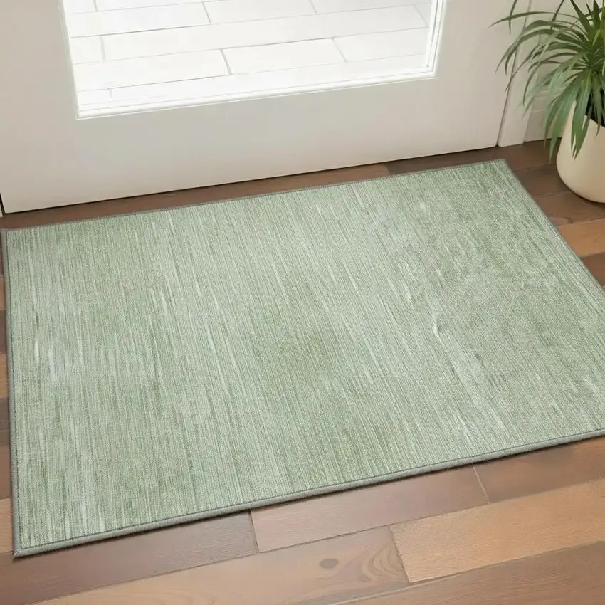 Artichoke Green And Gray Abstract Washable Area Rug With UV Protection Photo 2