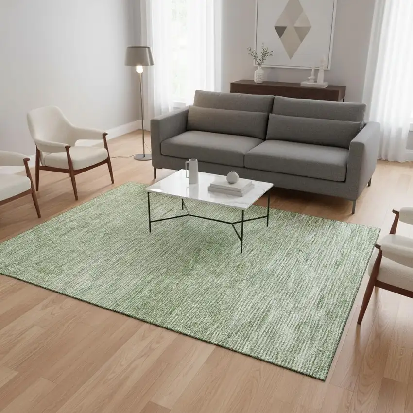 Artichoke Green And Gray Abstract Washable Area Rug With UV Protection Photo 2