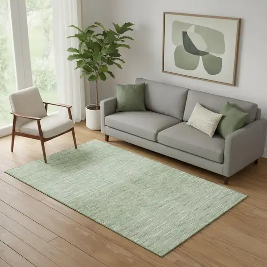 Artichoke Green And Gray Abstract Washable Area Rug With UV Protection Photo 1