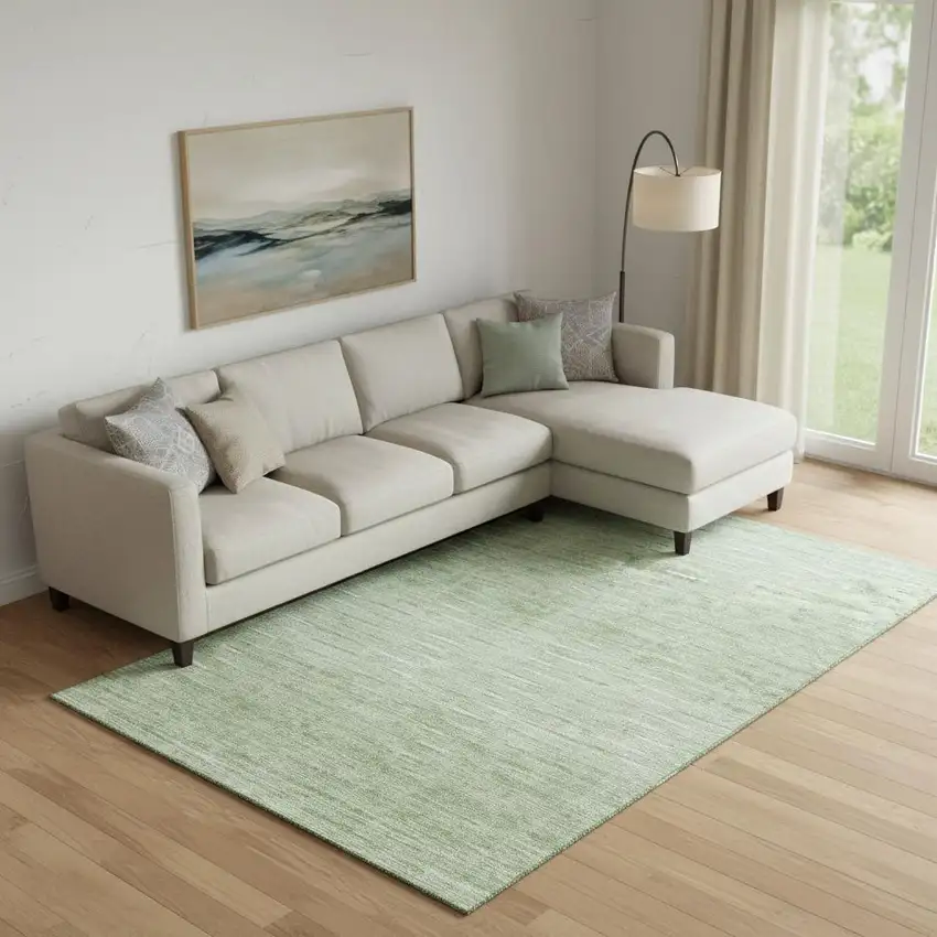 Artichoke Green And Gray Abstract Washable Area Rug With UV Protection Photo 1