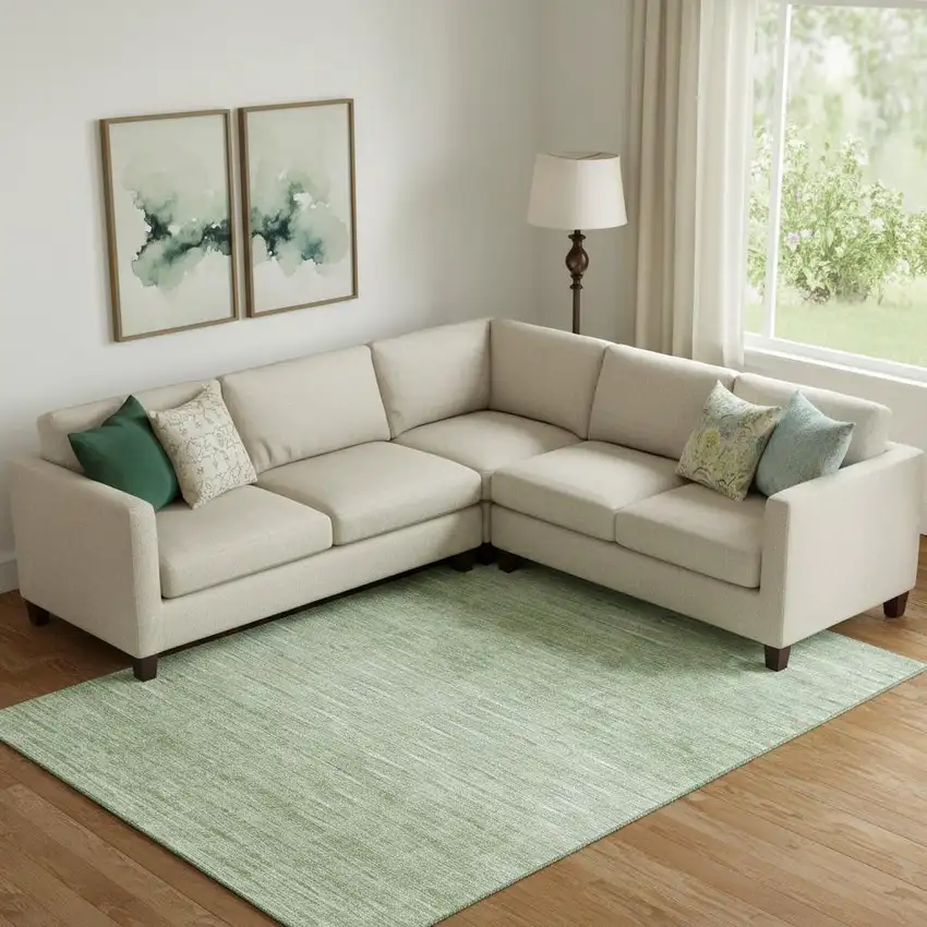 Artichoke Green And Gray Abstract Washable Area Rug With UV Protection Photo 1