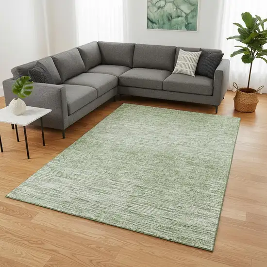 Artichoke Green And Gray Abstract Washable Area Rug With UV Protection Photo 2
