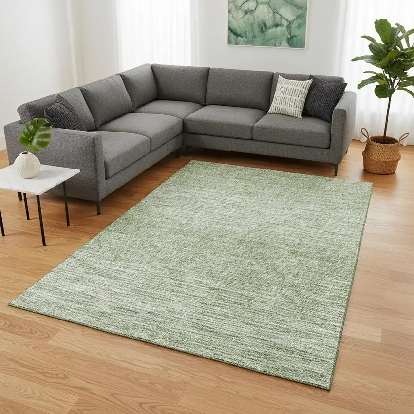 Artichoke Green And Gray Abstract Washable Area Rug With UV Protection Photo 2