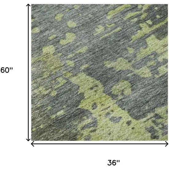 Artichoke Green And Gray Abstract Washable Area Rug With UV Protection Photo 9