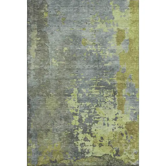 Artichoke Green And Gray Abstract Washable Area Rug With UV Protection Photo 5