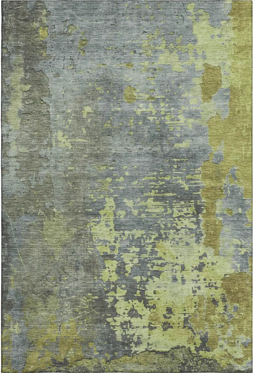 Artichoke Green And Gray Abstract Washable Area Rug With UV Protection Photo 5