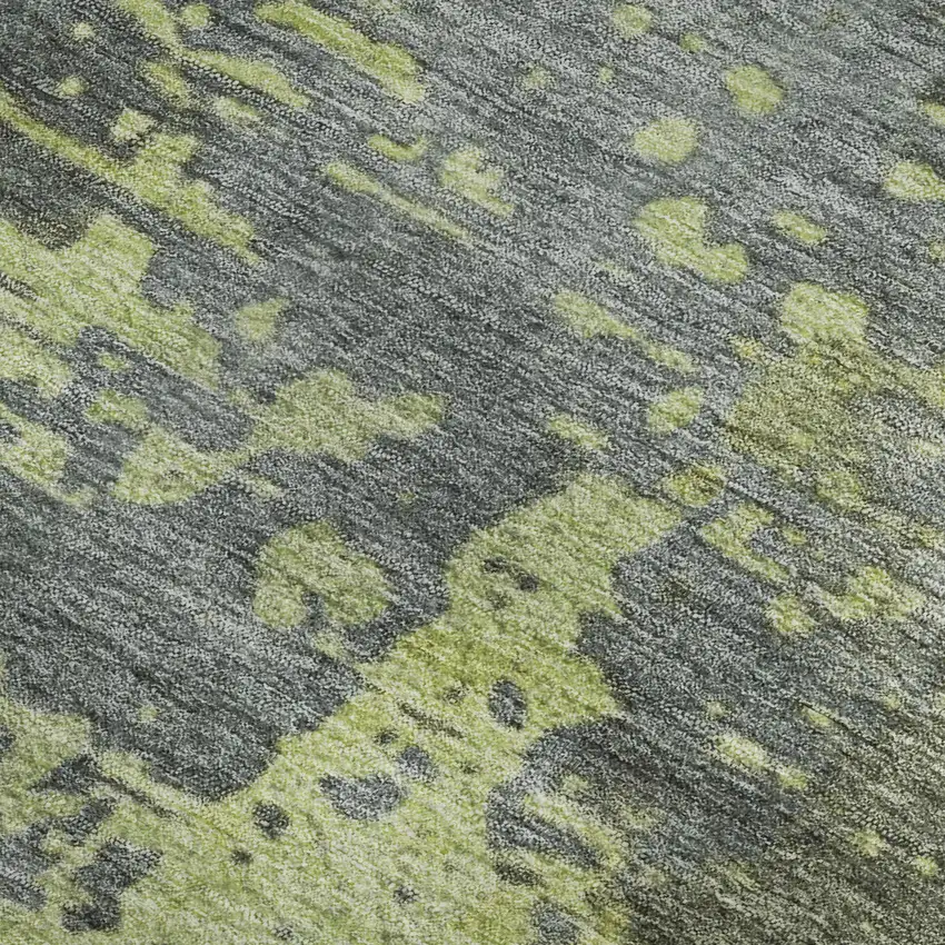 Artichoke Green And Gray Abstract Washable Area Rug With UV Protection Photo 3