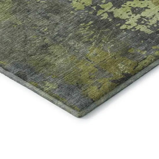 Artichoke Green And Gray Abstract Washable Area Rug With UV Protection Photo 8