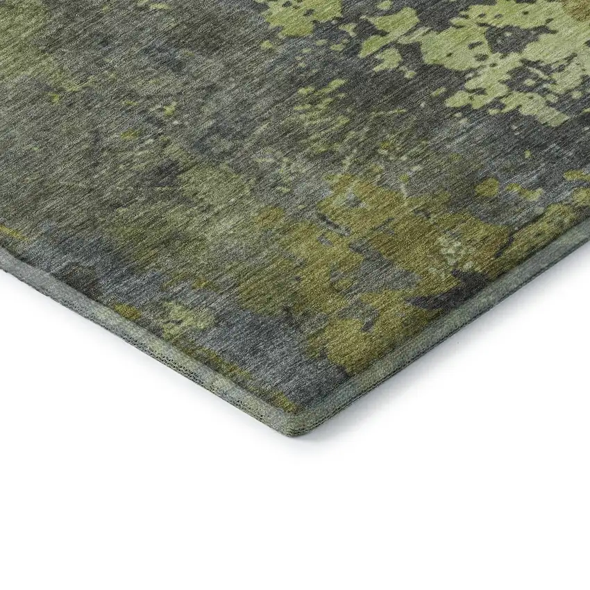 Artichoke Green And Gray Abstract Washable Area Rug With UV Protection Photo 8