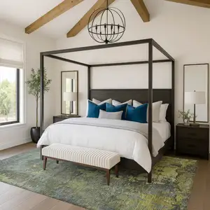 Photo of Artichoke Green And Gray Abstract Washable Area Rug With UV Protection