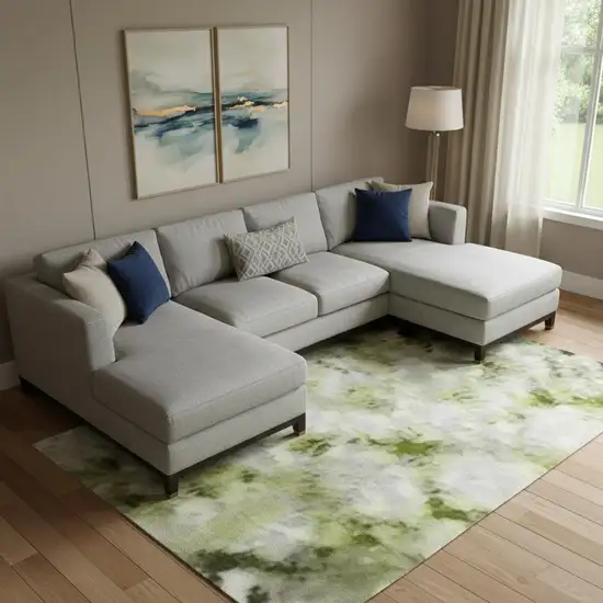 Artichoke Green And Gray Abstract Washable Area Rug With UV Protection Photo 2