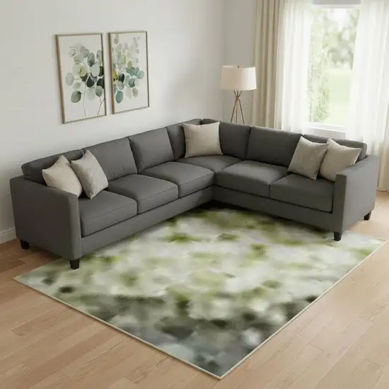 Artichoke Green And Gray Abstract Washable Area Rug With UV Protection Photo 2