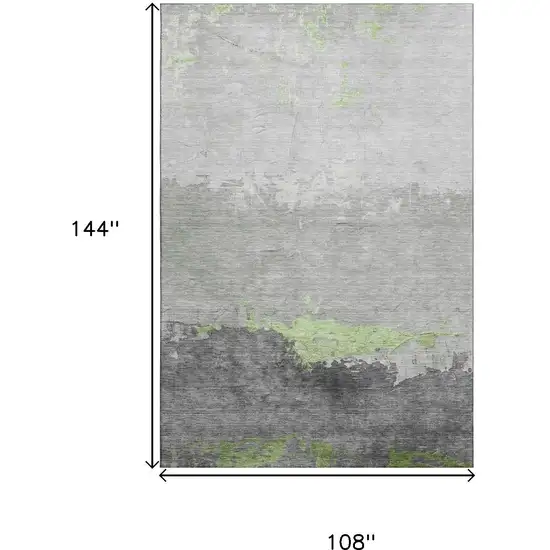 Artichoke Green And Gray Abstract Washable Area Rug With UV Protection Photo 9