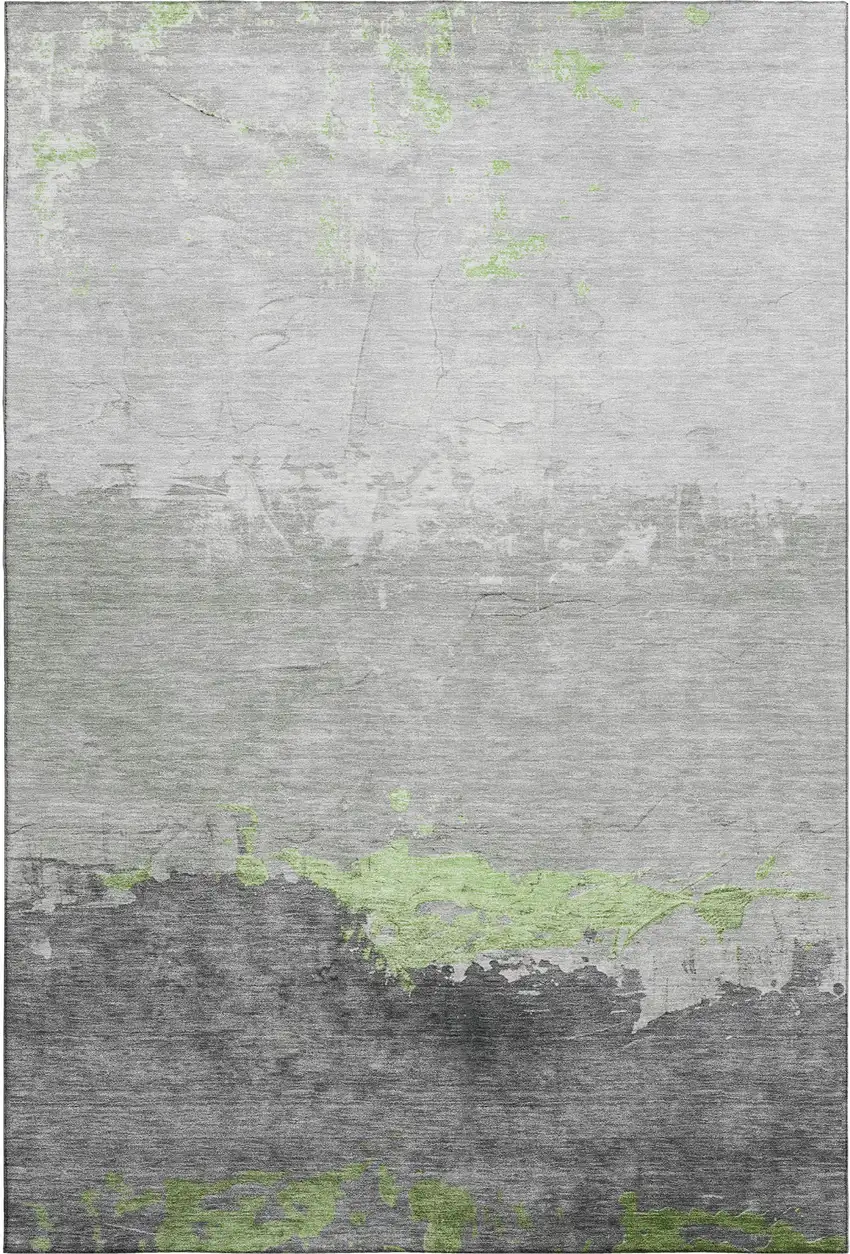 Artichoke Green And Gray Abstract Washable Area Rug With UV Protection Photo 1