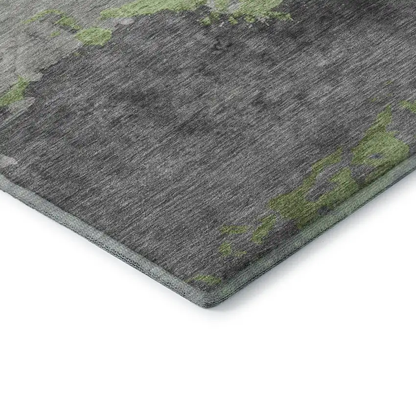 Artichoke Green And Gray Abstract Washable Area Rug With UV Protection Photo 7