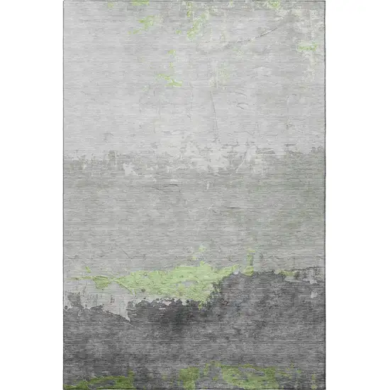 Artichoke Green And Gray Abstract Washable Area Rug With UV Protection Photo 3