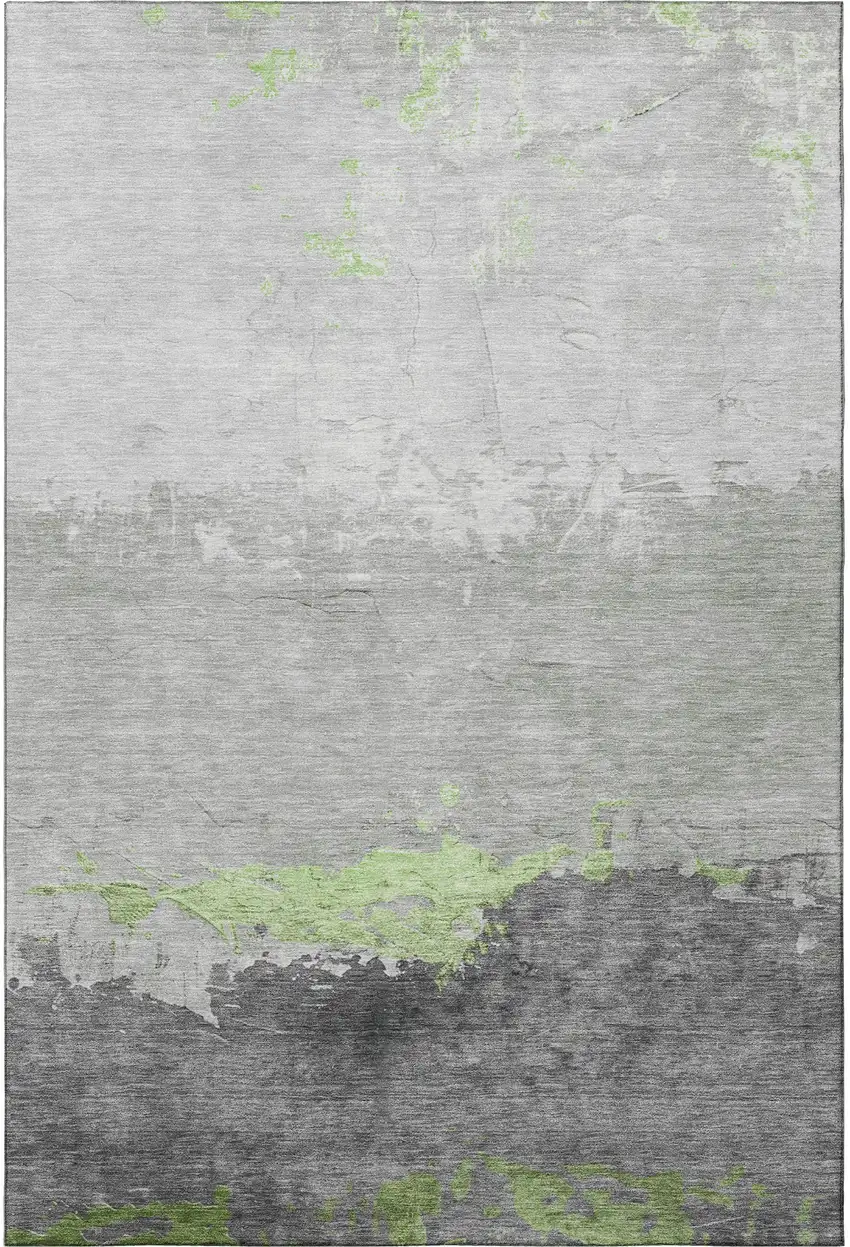 Artichoke Green And Gray Abstract Washable Area Rug With UV Protection Photo 3