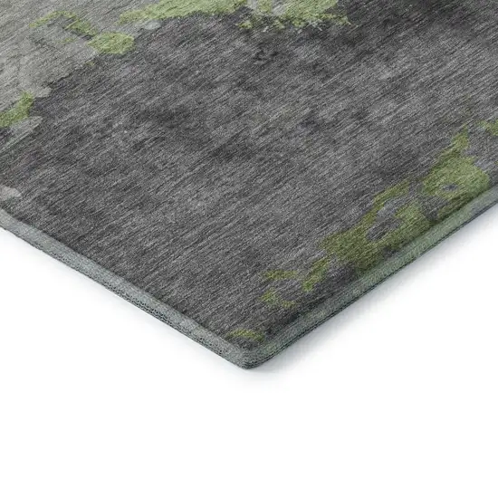 Artichoke Green And Gray Abstract Washable Area Rug With UV Protection Photo 7