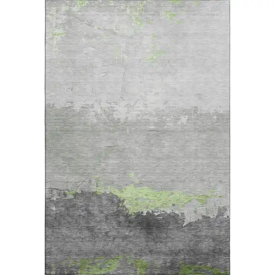 Artichoke Green And Gray Abstract Washable Area Rug With UV Protection Photo 1