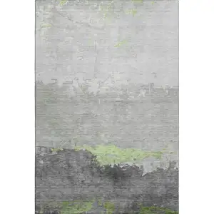 Photo of Artichoke Green And Gray Abstract Washable Area Rug With UV Protection