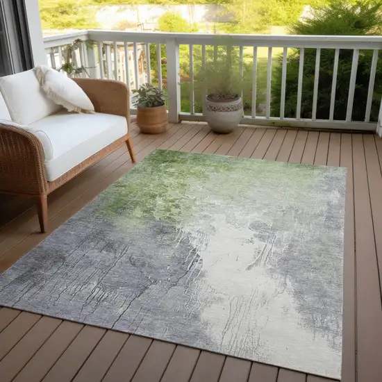 Artichoke Green And Gray Abstract Washable Indoor Outdoor Area Rug Photo 5