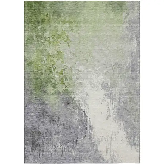 Artichoke Green And Gray Abstract Washable Indoor Outdoor Area Rug Photo 1
