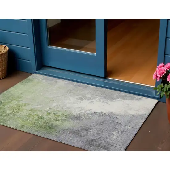 Artichoke Green And Gray Abstract Washable Indoor Outdoor Area Rug Photo 2
