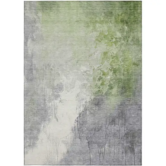 Artichoke Green And Gray Abstract Washable Indoor Outdoor Area Rug Photo 3