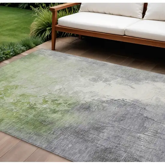 Artichoke Green And Gray Abstract Washable Indoor Outdoor Area Rug Photo 2