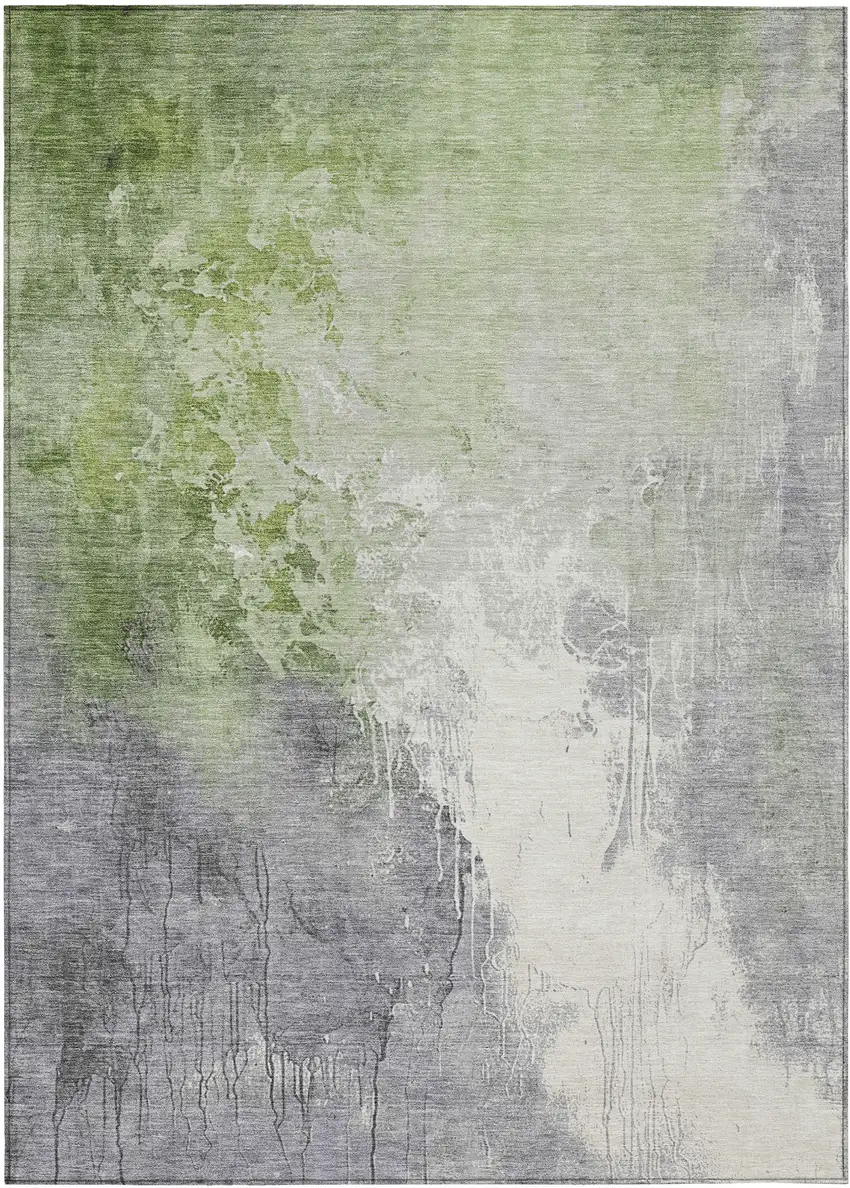 Artichoke Green And Gray Abstract Washable Indoor Outdoor Area Rug Photo 1