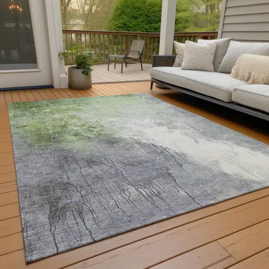 Artichoke Green And Gray Abstract Washable Indoor Outdoor Area Rug Photo 8