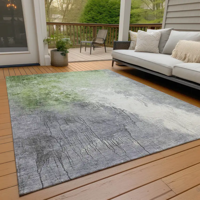 Artichoke Green And Gray Abstract Washable Indoor Outdoor Area Rug Photo 8