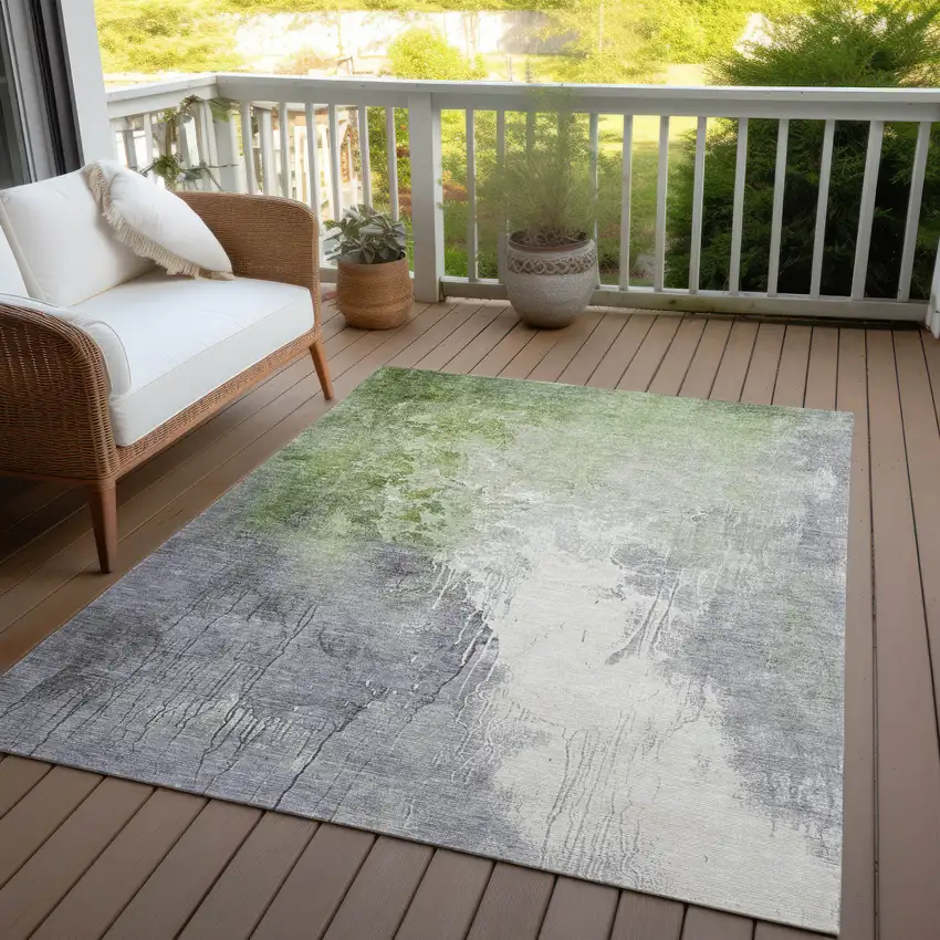 Artichoke Green And Gray Abstract Washable Indoor Outdoor Area Rug Photo 5