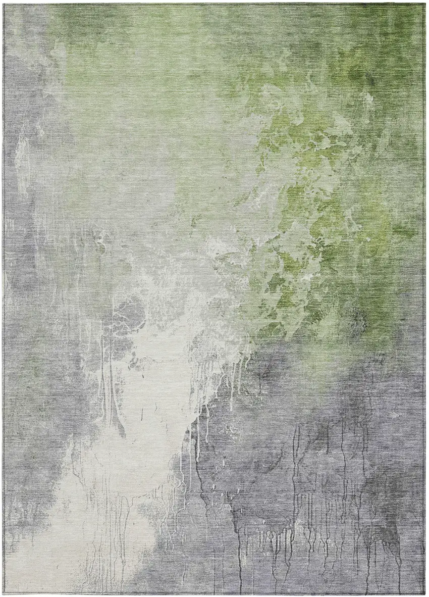 Artichoke Green And Gray Abstract Washable Indoor Outdoor Area Rug Photo 4