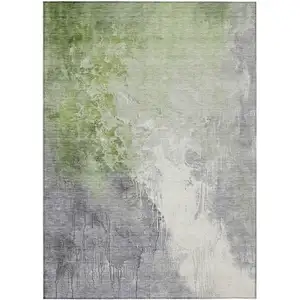 Photo of Artichoke Green And Gray Abstract Washable Indoor Outdoor Area Rug