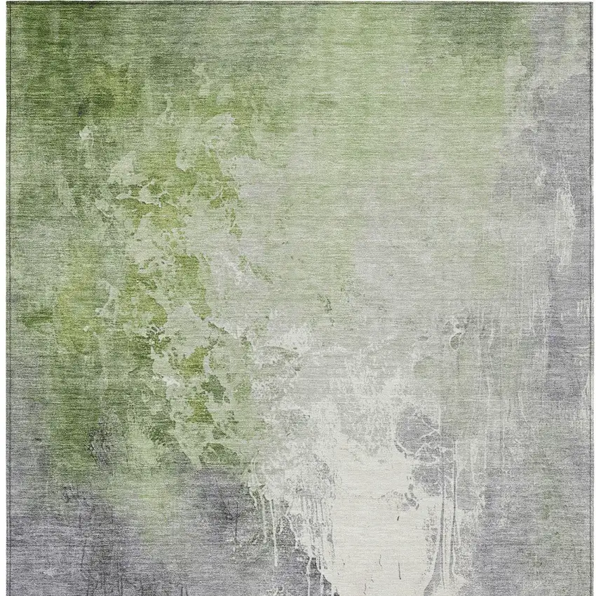 Artichoke Green And Gray Abstract Washable Indoor Outdoor Area Rug Photo 9