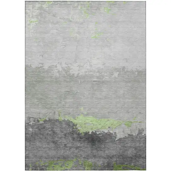 Artichoke Green And Gray Abstract Washable Indoor Outdoor Area Rug Photo 1