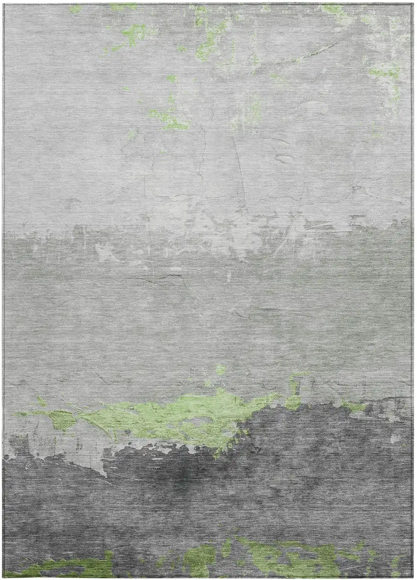 Artichoke Green And Gray Abstract Washable Indoor Outdoor Area Rug Photo 4