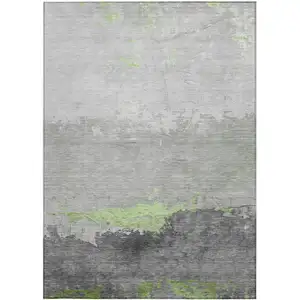 Photo of Artichoke Green And Gray Abstract Washable Indoor Outdoor Area Rug