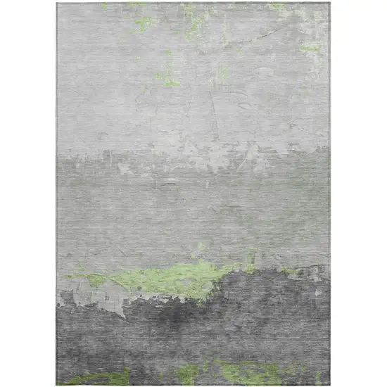 Artichoke Green And Gray Abstract Washable Indoor Outdoor Area Rug Photo 1