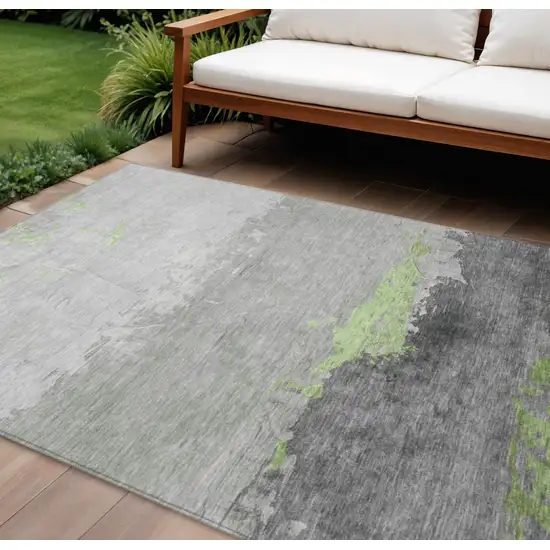 Artichoke Green And Gray Abstract Washable Indoor Outdoor Area Rug Photo 2