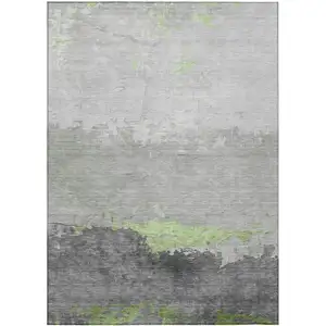 Photo of Artichoke Green And Gray Abstract Washable Indoor Outdoor Area Rug