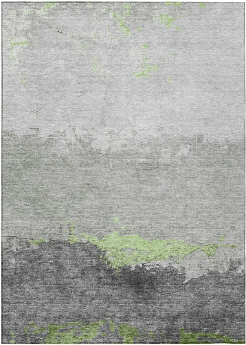 Artichoke Green And Gray Abstract Washable Indoor Outdoor Area Rug Photo 1