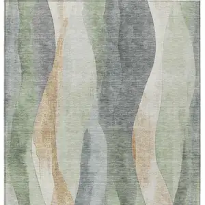 Photo of Artichoke Green And Gray Abstract Washable Indoor Outdoor Area Rug